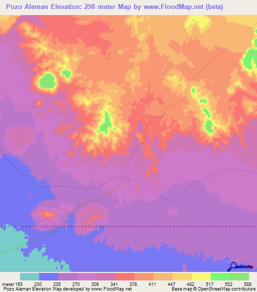 Pozo Aleman,Mexico Elevation Map