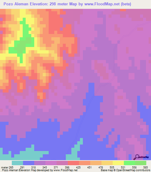 Pozo Aleman,Mexico Elevation Map