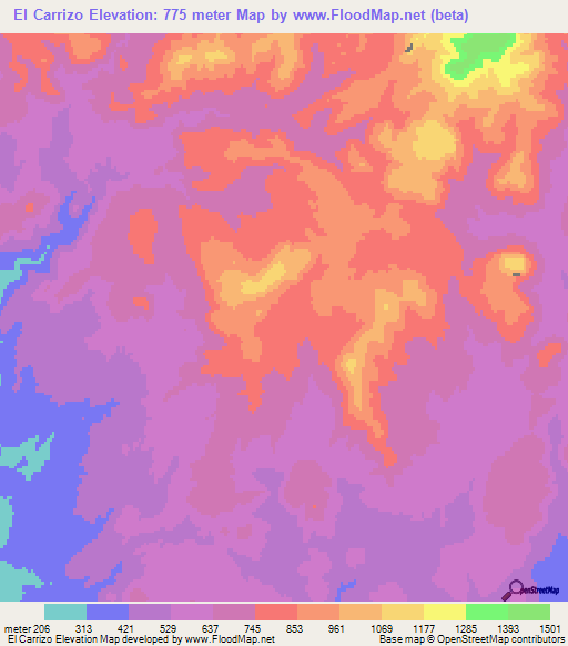 El Carrizo,Mexico Elevation Map