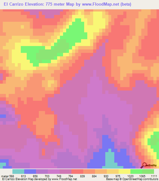 El Carrizo,Mexico Elevation Map