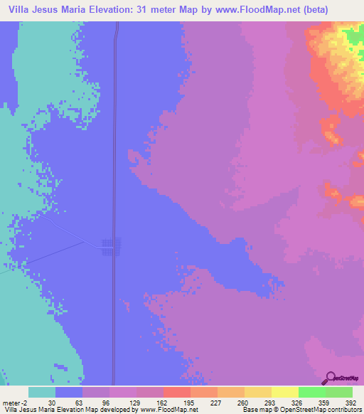 Villa Jesus Maria,Mexico Elevation Map