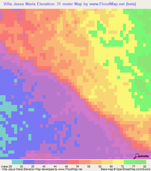 Villa Jesus Maria,Mexico Elevation Map