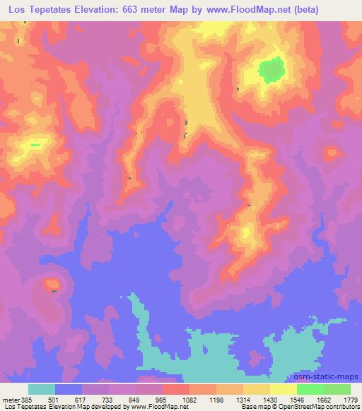 Los Tepetates,Mexico Elevation Map