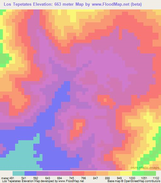 Los Tepetates,Mexico Elevation Map