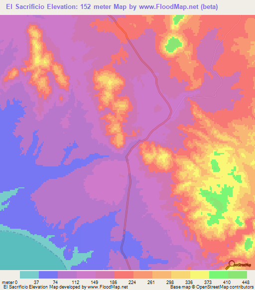 El Sacrificio,Mexico Elevation Map