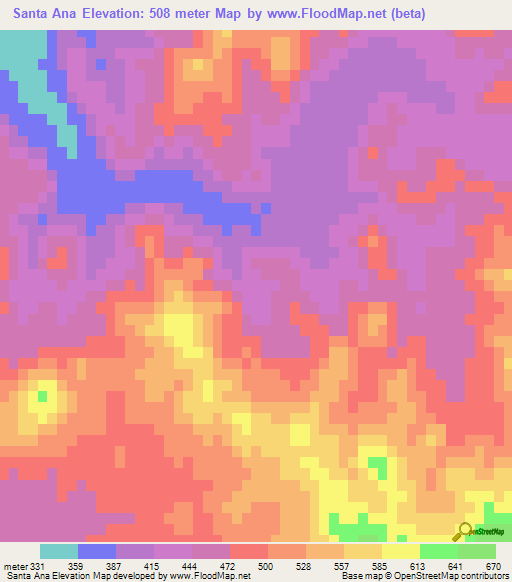 Santa Ana,Mexico Elevation Map