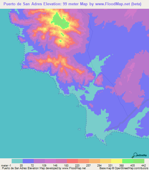 Puerto de San Adres,Mexico Elevation Map