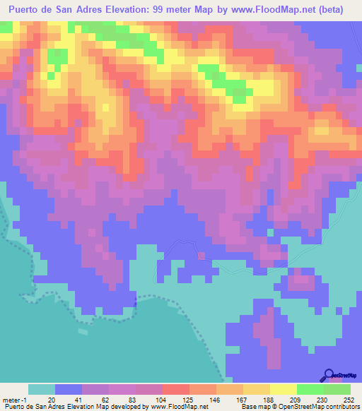 Puerto de San Adres,Mexico Elevation Map