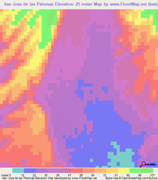 San Jose de las Palomas,Mexico Elevation Map