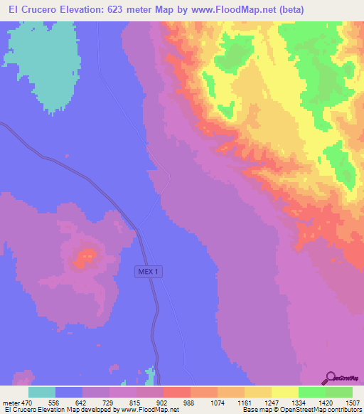 El Crucero,Mexico Elevation Map