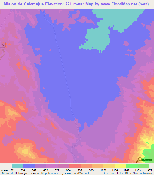 Mision de Calamajue,Mexico Elevation Map