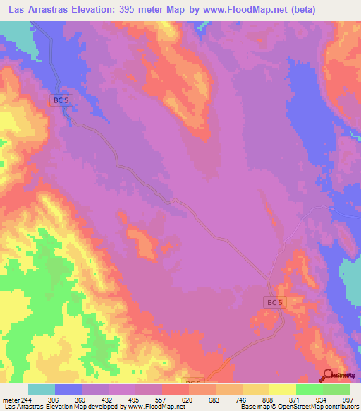 Las Arrastras,Mexico Elevation Map