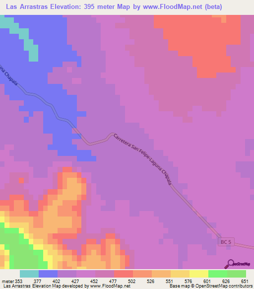 Las Arrastras,Mexico Elevation Map