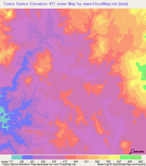 Todos Santos,Mexico Elevation Map