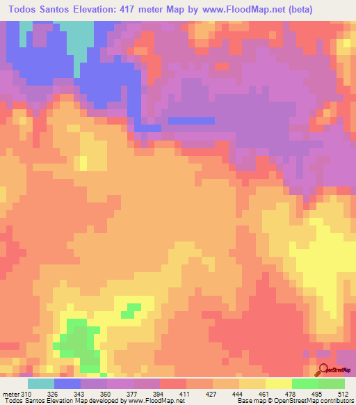 Todos Santos,Mexico Elevation Map