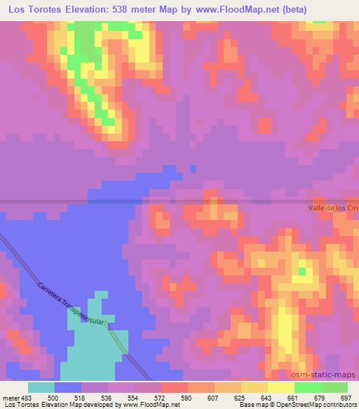 Los Torotes,Mexico Elevation Map