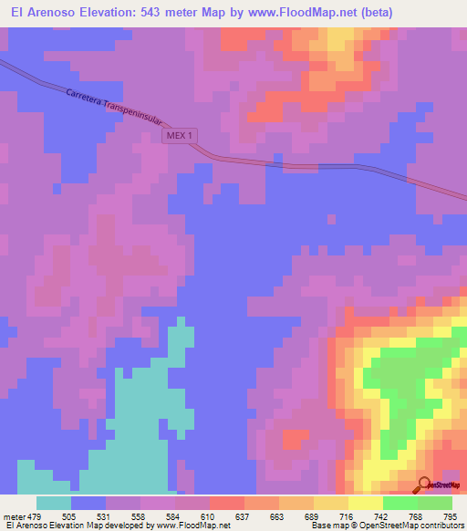 El Arenoso,Mexico Elevation Map