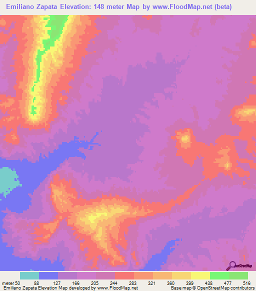 Emiliano Zapata,Mexico Elevation Map