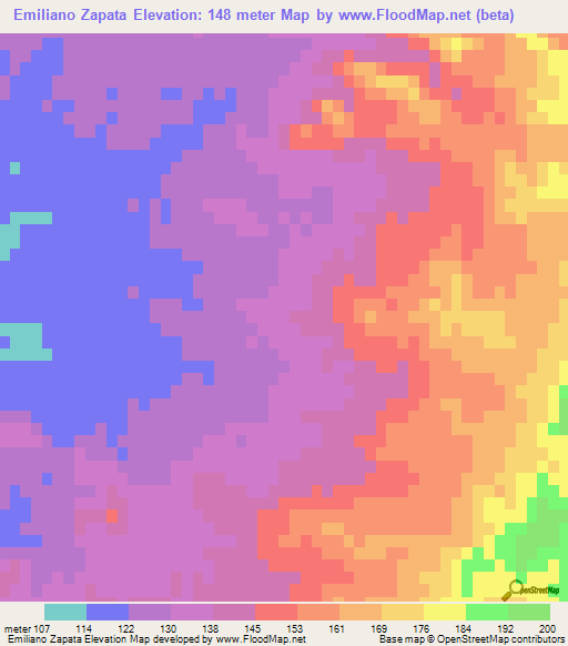 Emiliano Zapata,Mexico Elevation Map