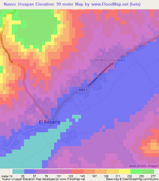 Nuevo Uruapan,Mexico Elevation Map