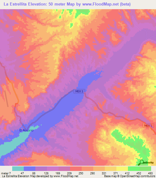 La Estrellita,Mexico Elevation Map