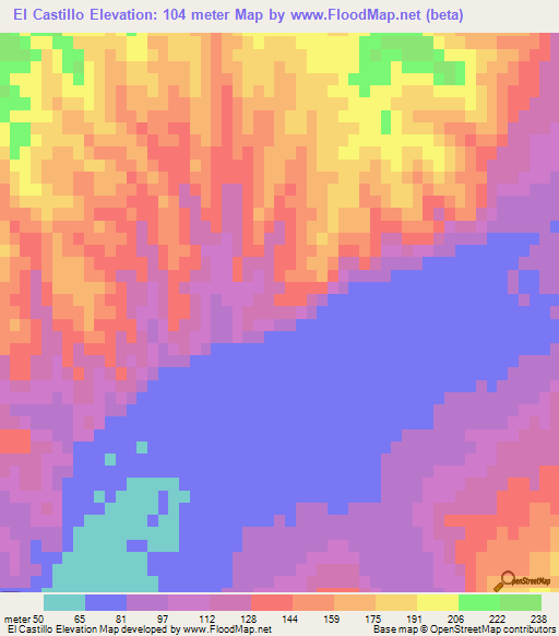 El Castillo,Mexico Elevation Map