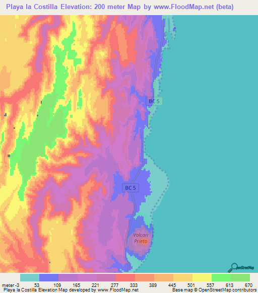 Playa la Costilla,Mexico Elevation Map