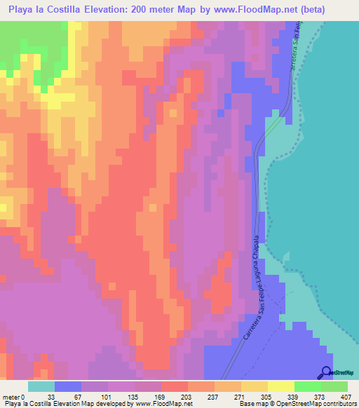 Playa la Costilla,Mexico Elevation Map