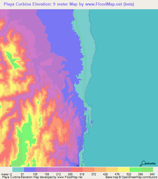 Playa Curbina,Mexico Elevation Map