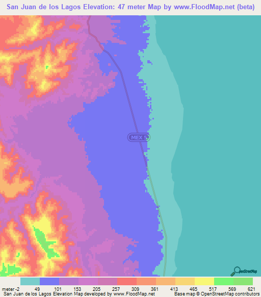 San Juan de los Lagos,Mexico Elevation Map