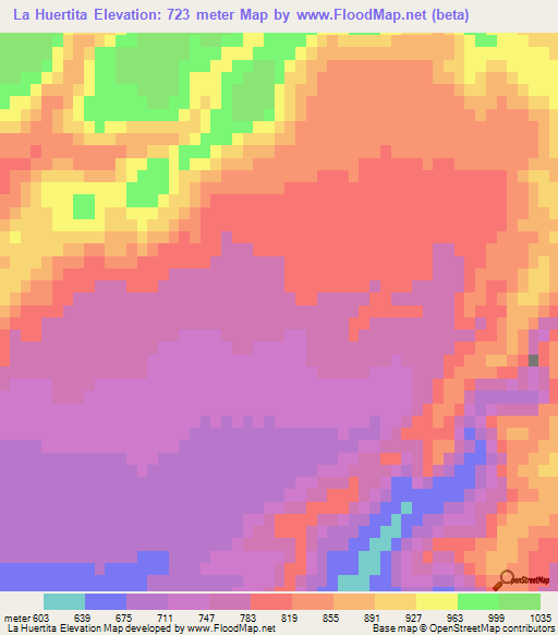 La Huertita,Mexico Elevation Map