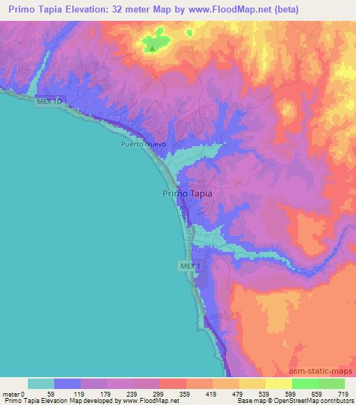 Primo Tapia,Mexico Elevation Map