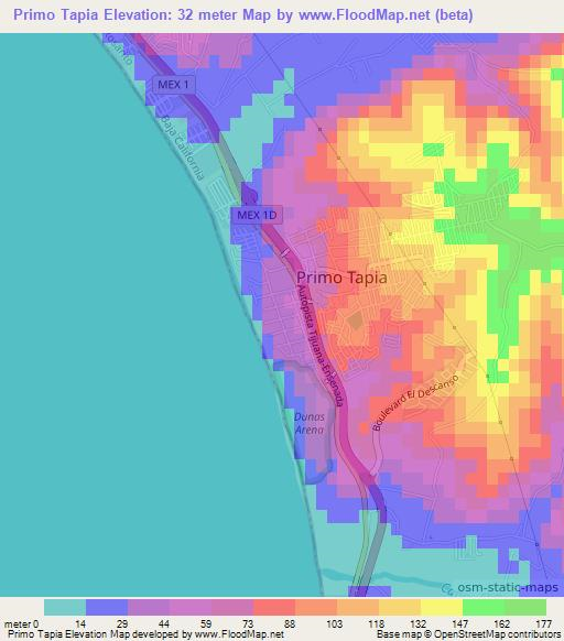 Primo Tapia,Mexico Elevation Map