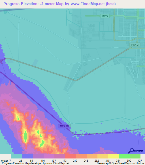 Progreso,Mexico Elevation Map