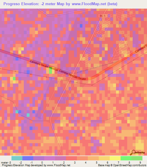 Progreso,Mexico Elevation Map