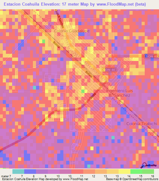 Estacion Coahuila,Mexico Elevation Map