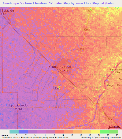 Guadalupe Victoria,Mexico Elevation Map