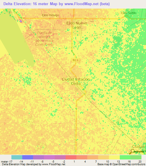 Delta,Mexico Elevation Map