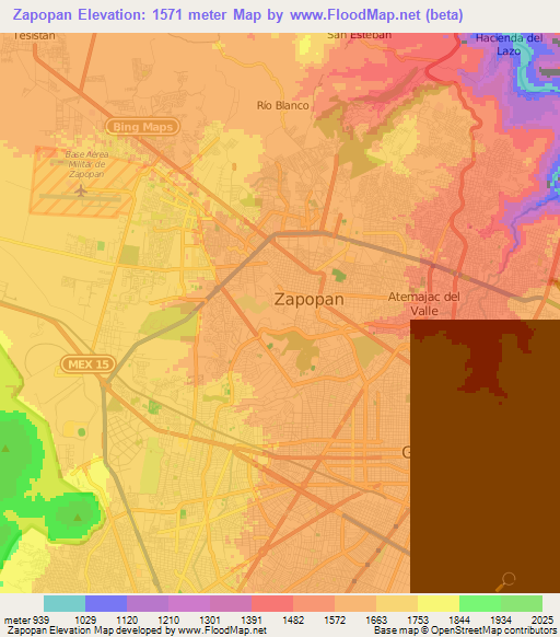 Zapopan,Mexico Elevation Map