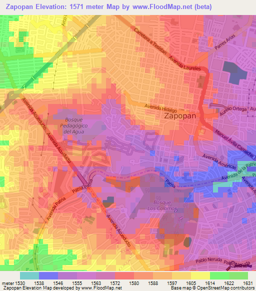 Zapopan,Mexico Elevation Map