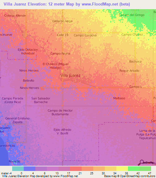 Villa Juarez,Mexico Elevation Map