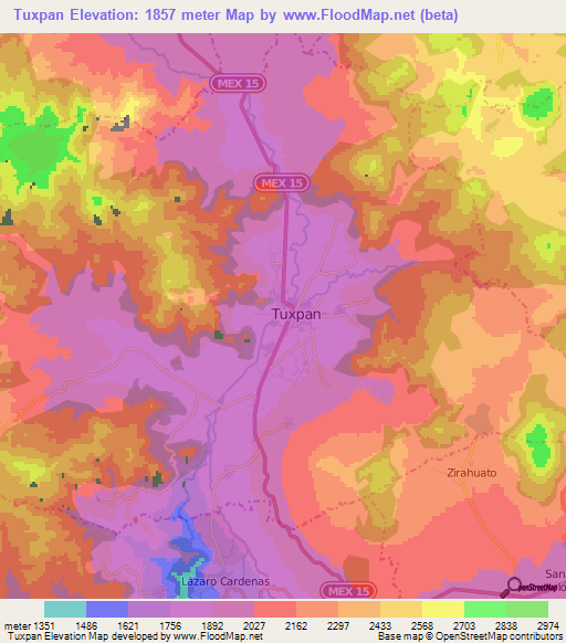 Tuxpan,Mexico Elevation Map