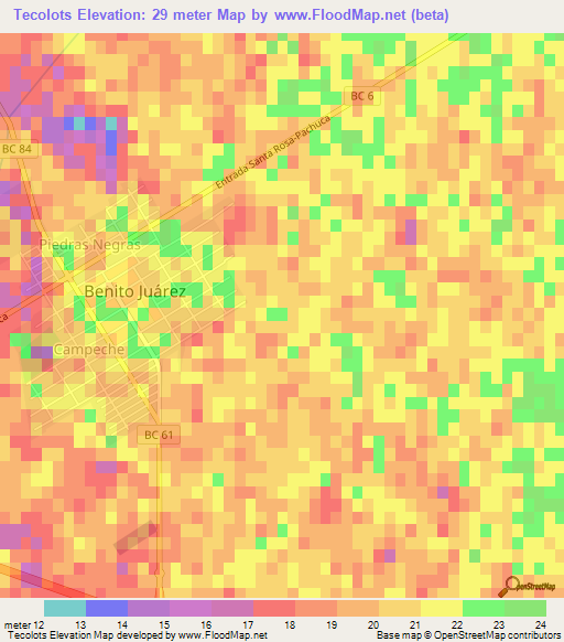 Tecolots,Mexico Elevation Map