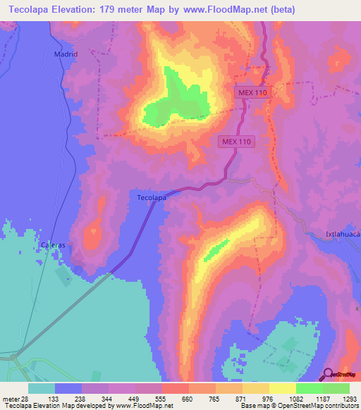 Tecolapa,Mexico Elevation Map