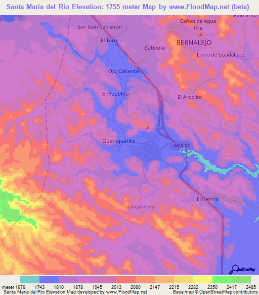 Santa Maria del Rio,Mexico Elevation Map