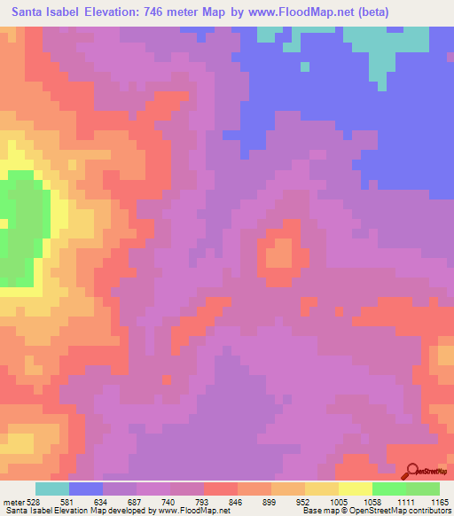 Santa Isabel,Mexico Elevation Map