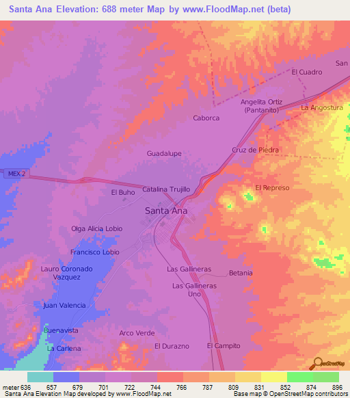 Santa Ana,Mexico Elevation Map