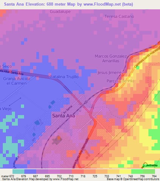 Santa Ana,Mexico Elevation Map