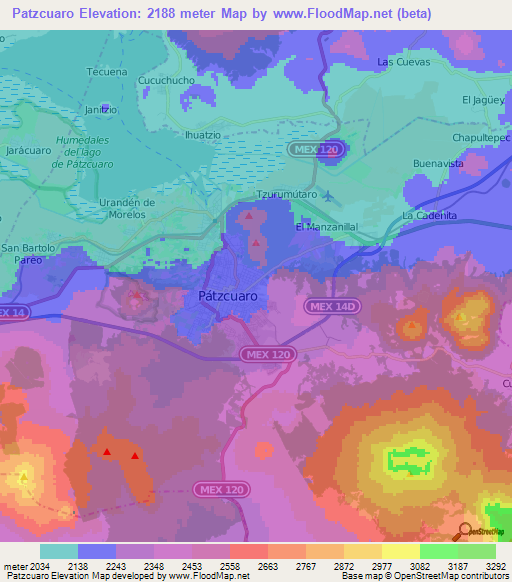 Patzcuaro,Mexico Elevation Map