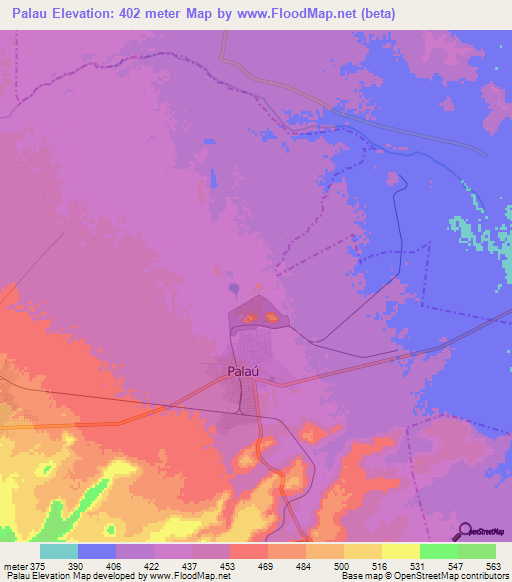 Palau,Mexico Elevation Map